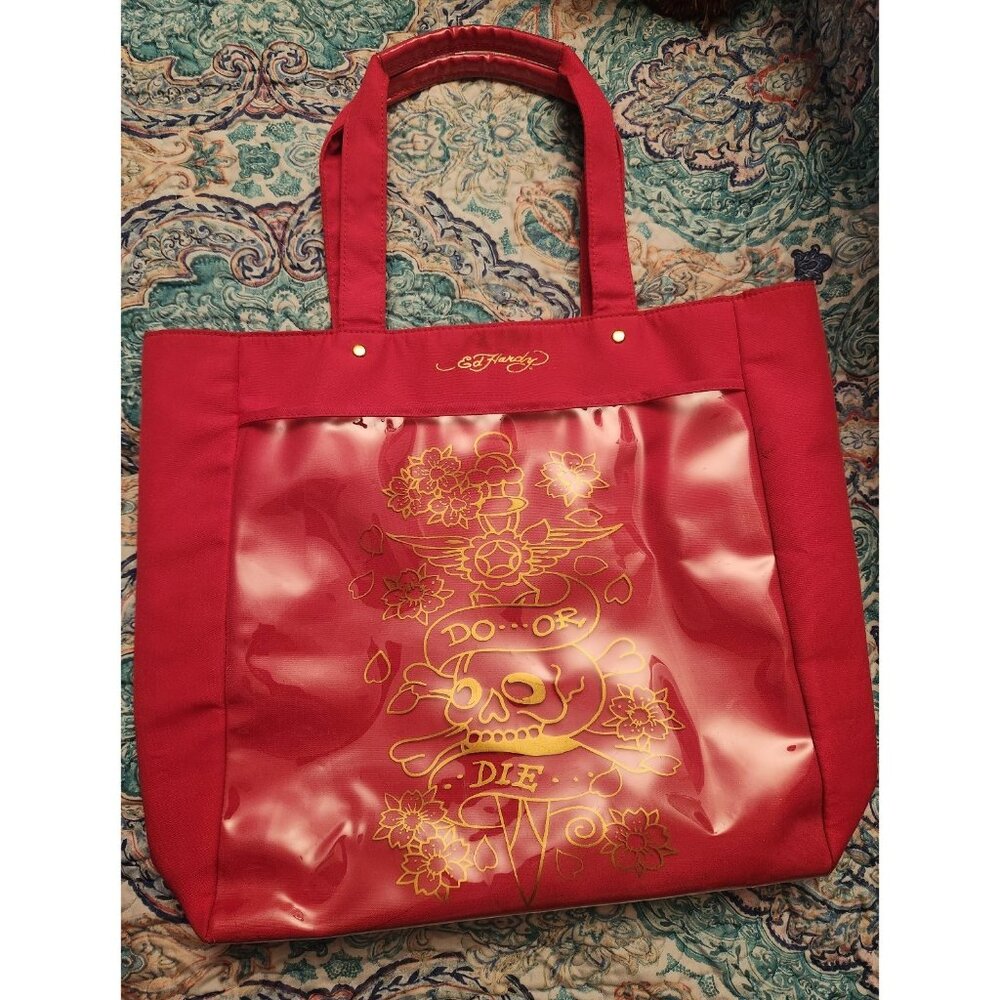 Ed Hardy Do Or Die Large Pink Tote Bag Y2K